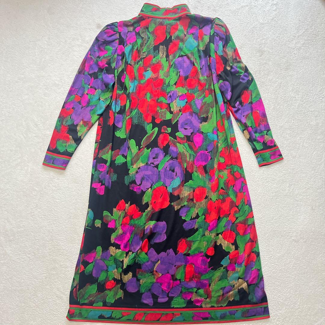 専用レオナール 花柄 水彩絵風 長袖 シルク ワンピース Mサイズ
