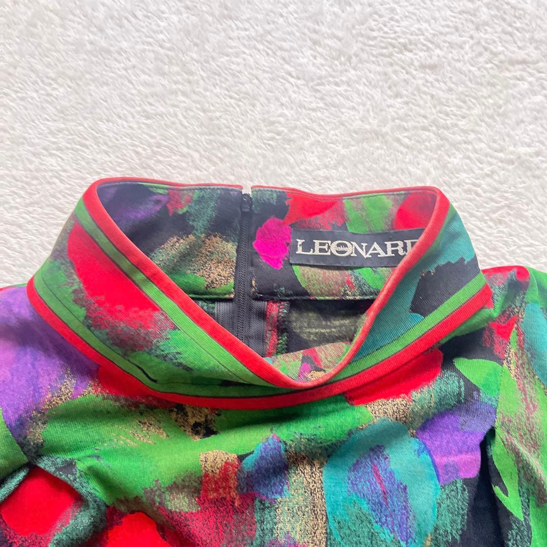 専用レオナール 花柄 水彩絵風 長袖 シルク ワンピース Mサイズ