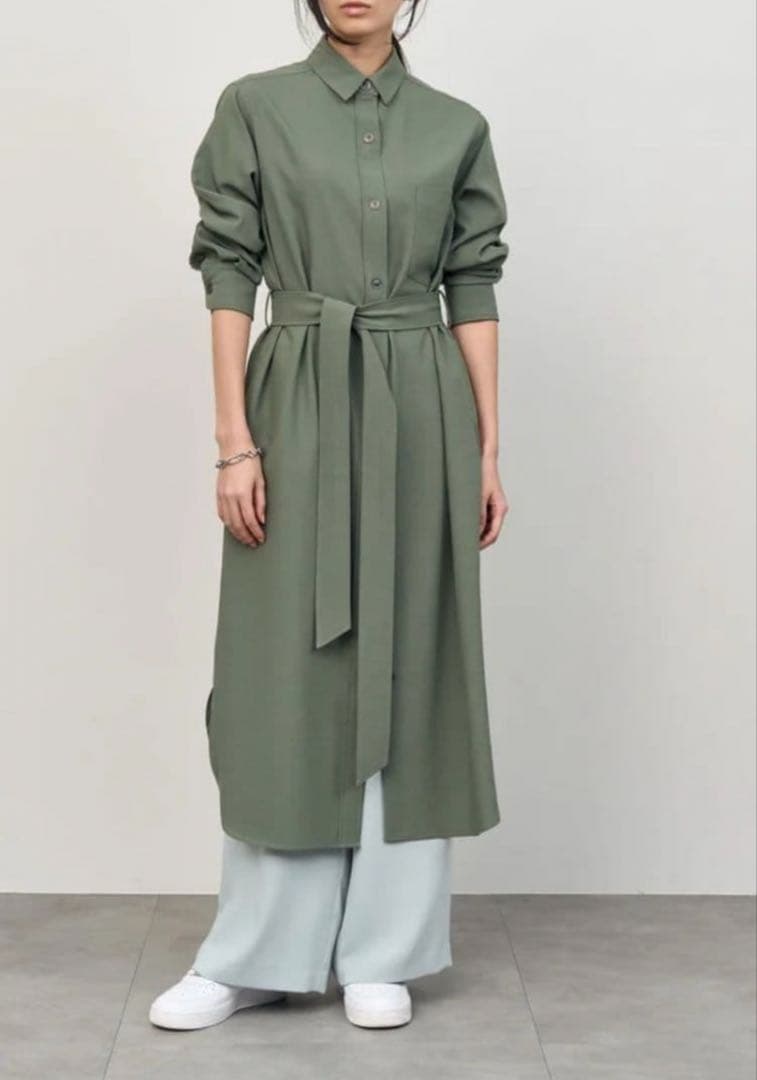 美品✨ SOEJU ソフトオックスシャツワンピース S カーキ 現行品