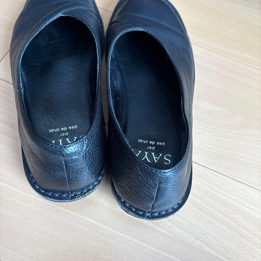 SAYA フラットシューズ スリッポン フラット 本革 ブラック 24.5