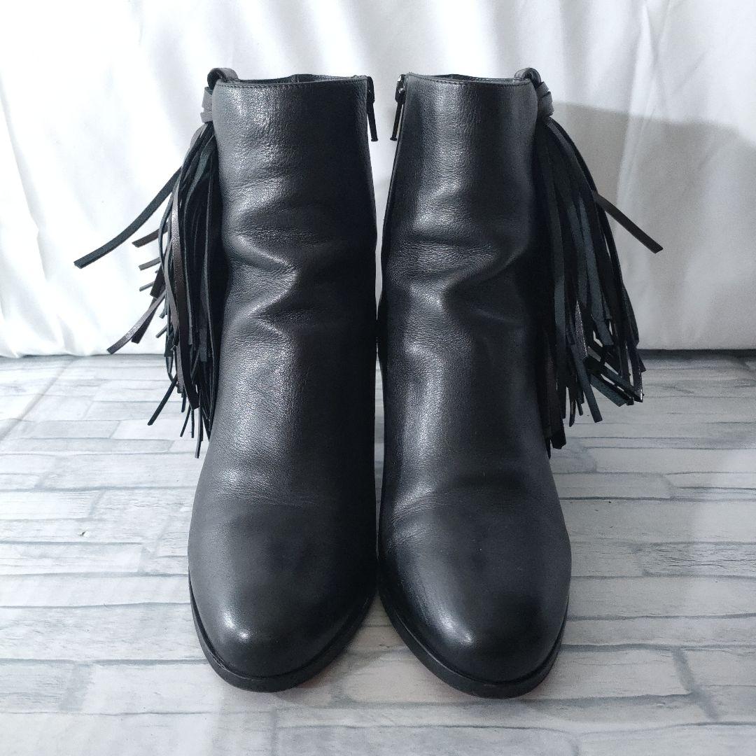 ルブタン　フリンジレザーブーツ　黒　サイドジップ　38