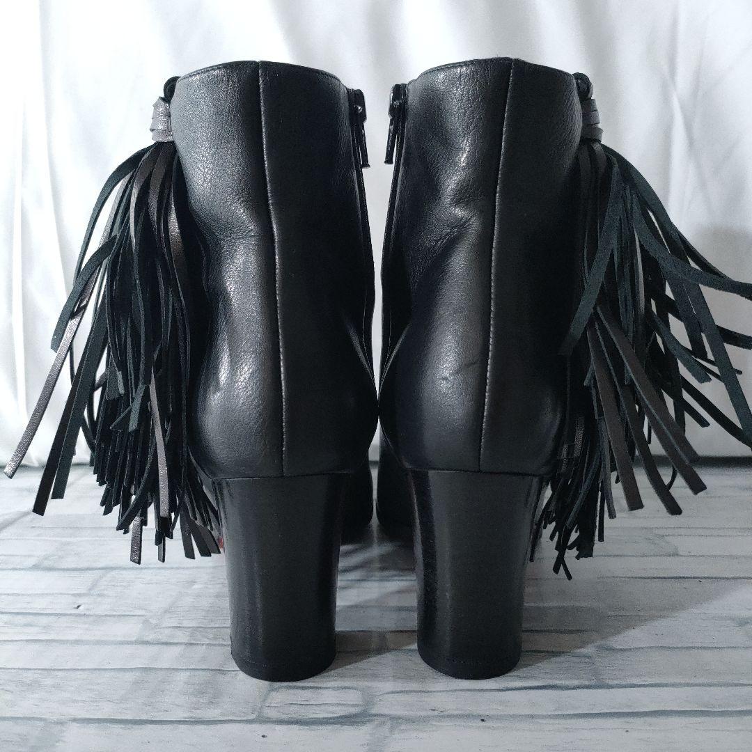 ルブタン　フリンジレザーブーツ　黒　サイドジップ　38