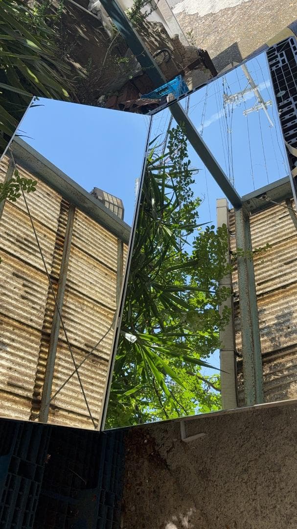 【中古】折り畳み 割れない鏡 ダンスミラー 60cmx2枚 銀 16番