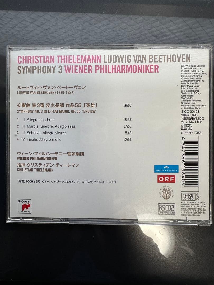 クリスティアン・ティーレマン直筆サイン入り　ベートーヴェン 交響曲第3番　ライブ