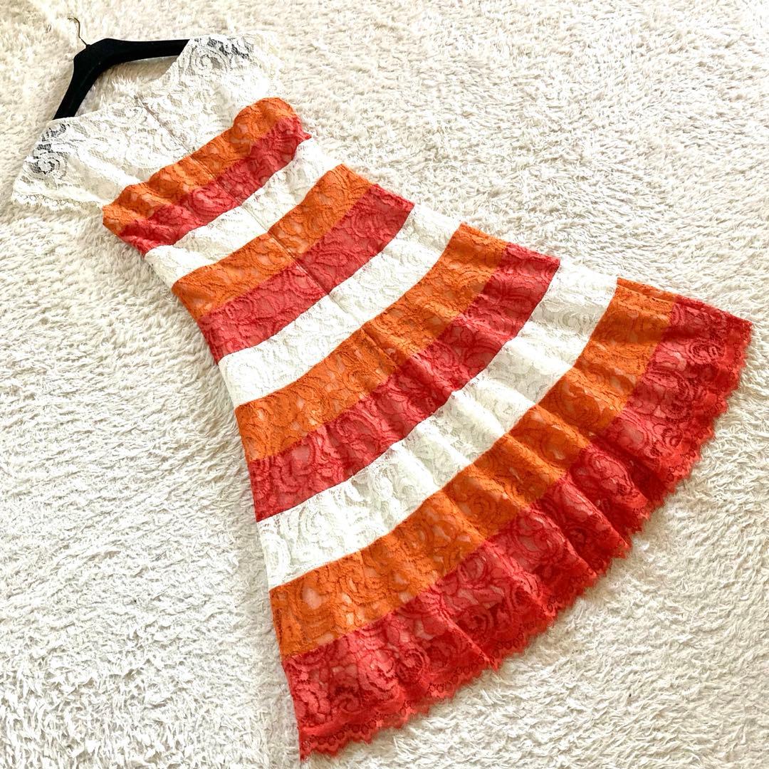 【美品】タダシショージ 総レース フレアドレス ワンピース 花柄レース フラワー