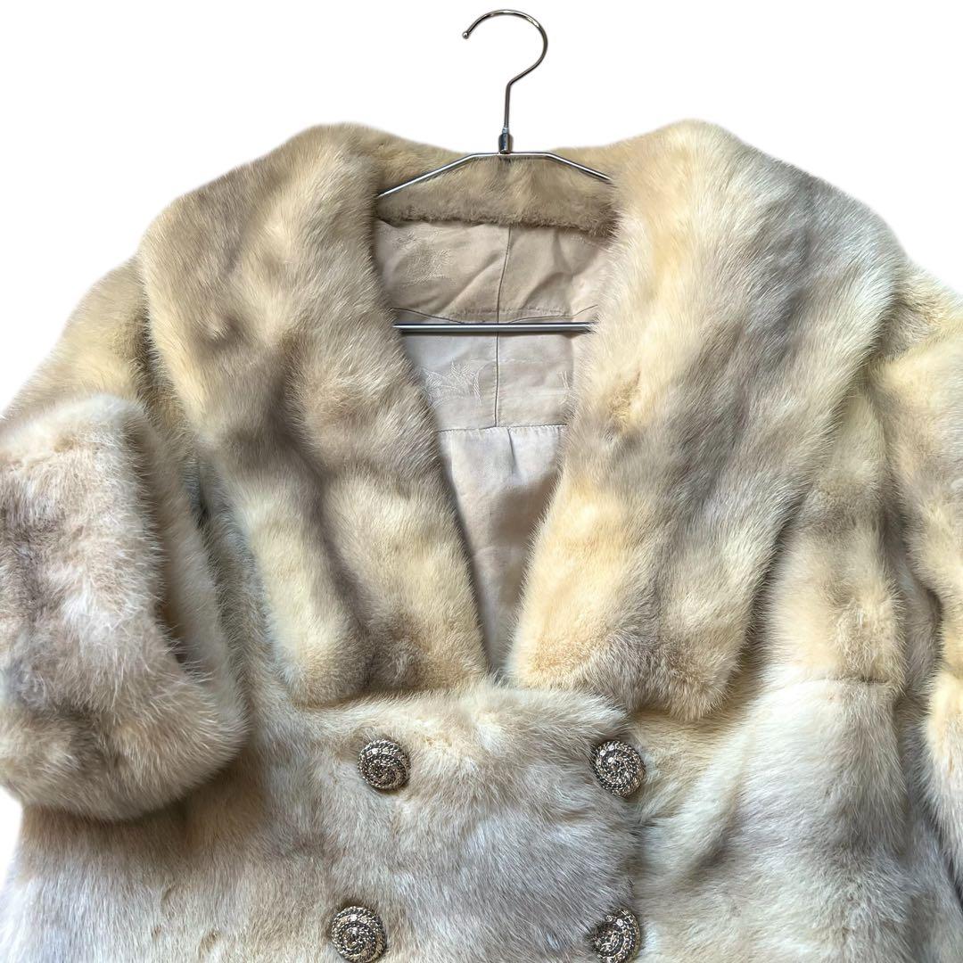 希少デザイン クロップド丈 クロスミンク パール リアルファーコート 本毛皮