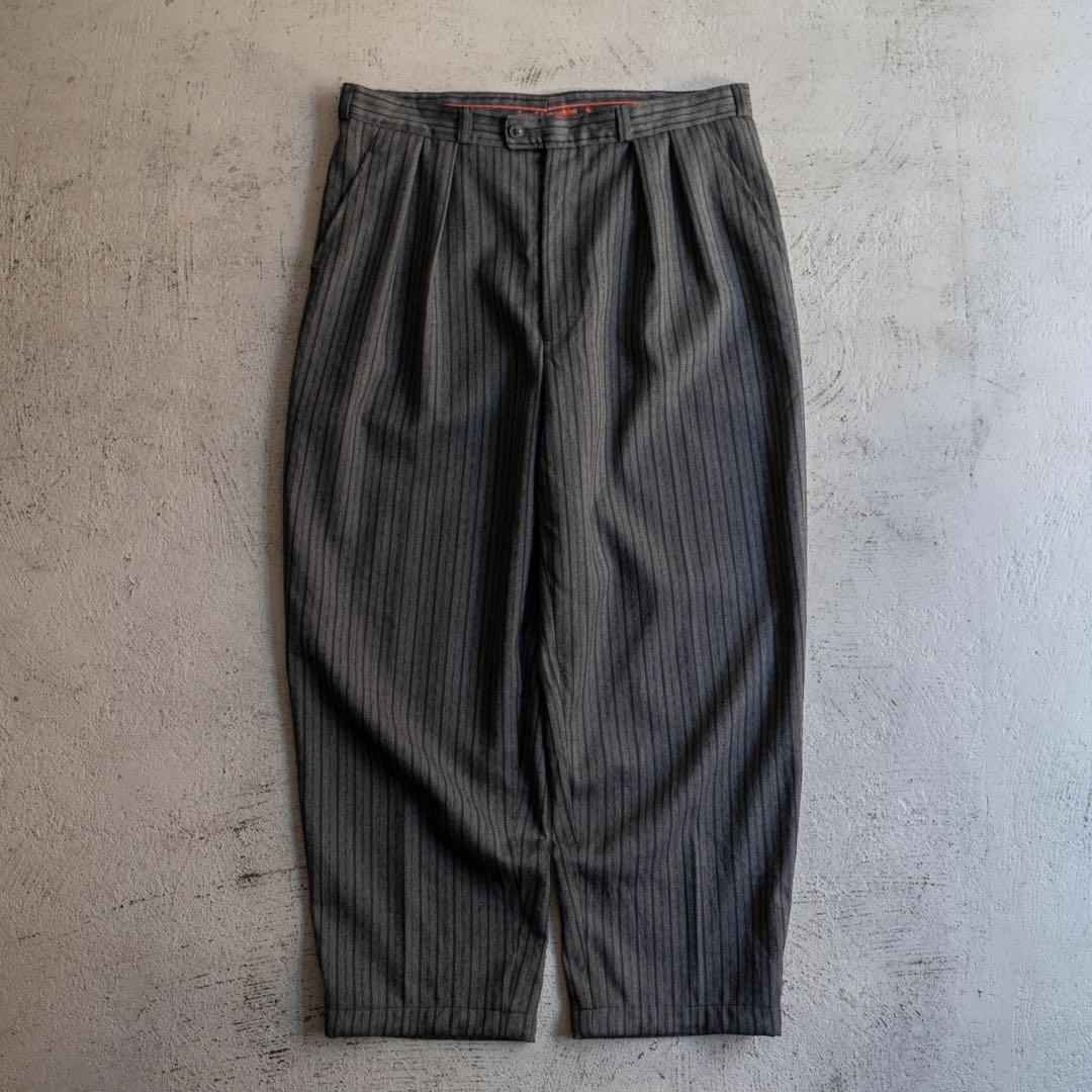 80s vintage 東ドイツ製 ツータック ストライプ ワイドスラックス