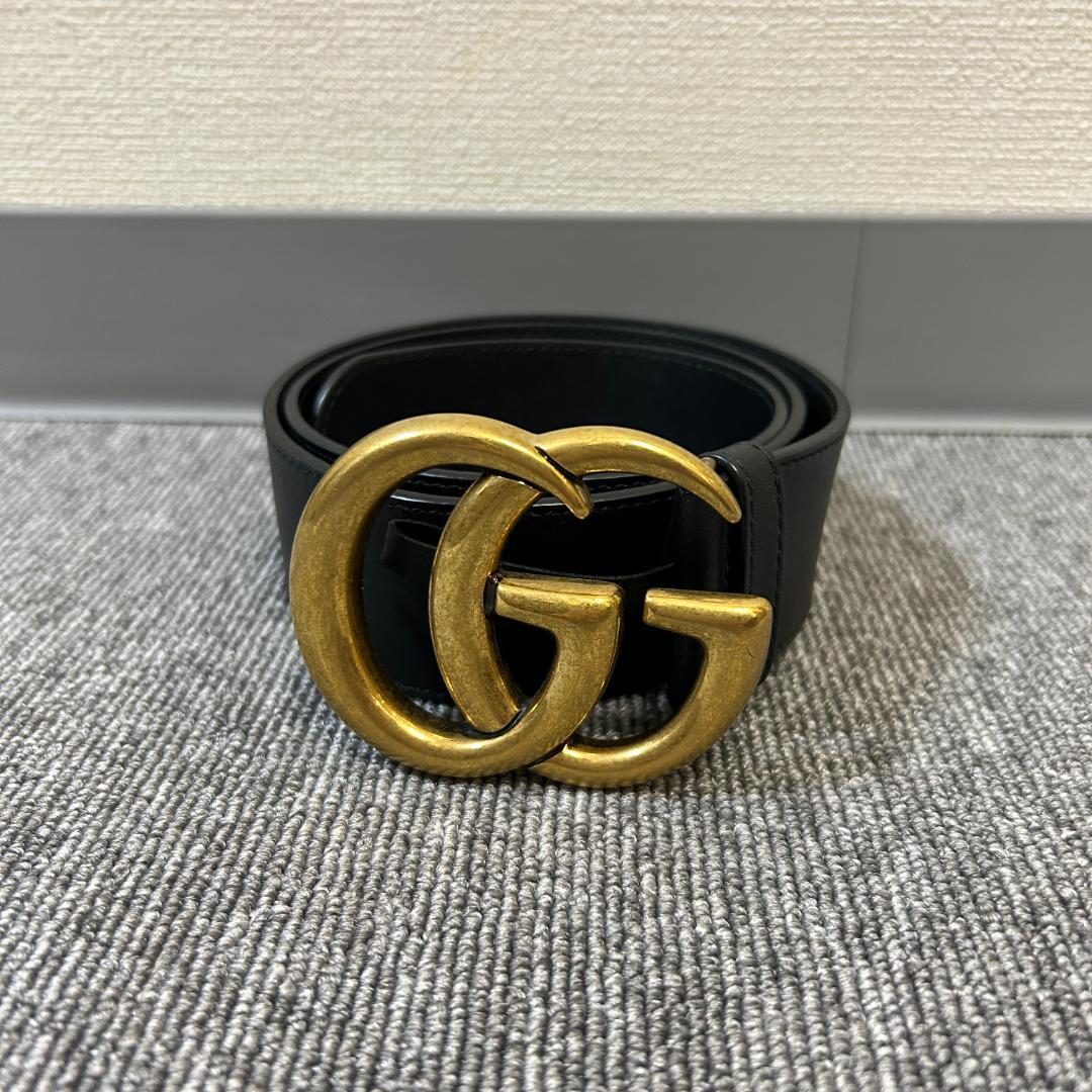 グッチ　GUCCI GGロゴ ゴールドバックル ブラックレザーベルト