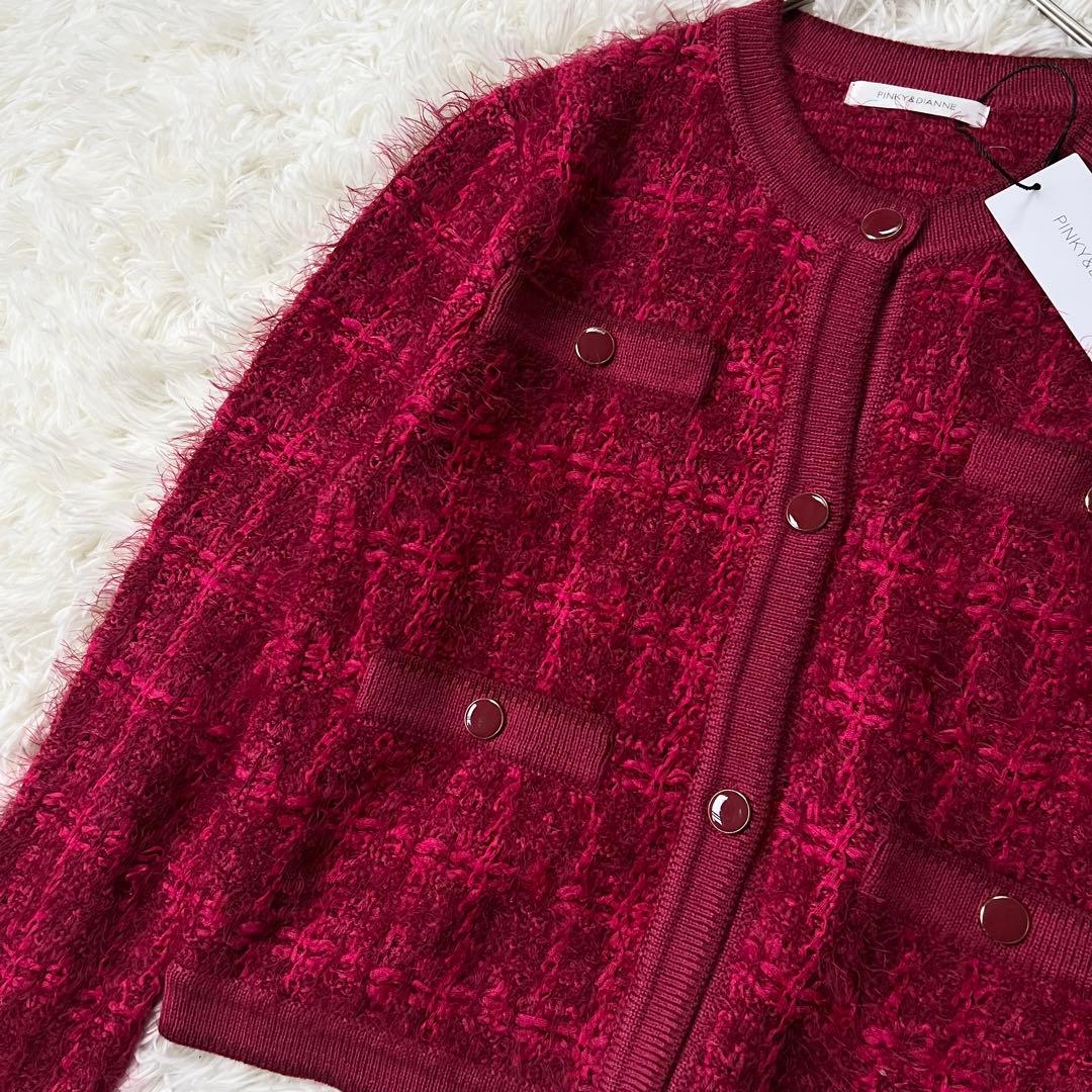 新品タグ付き　定価約4万　ピンキーアンドダイアン　ツイードカーディガン　レッド