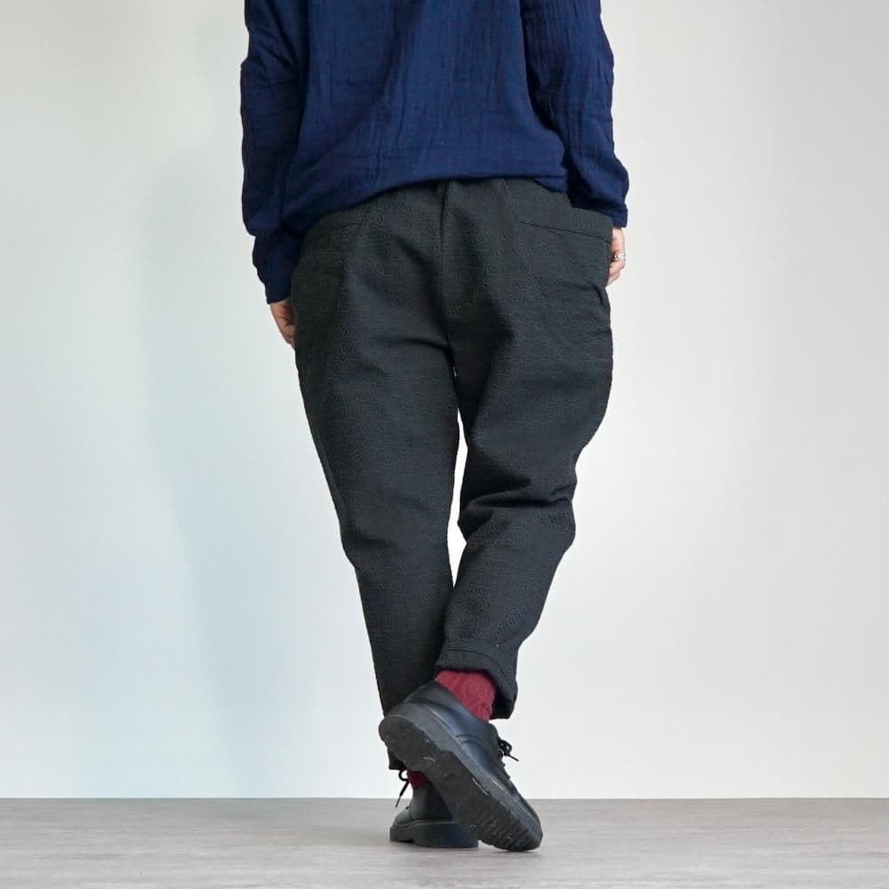 UZUiRO 麻柄キャンプワークパンツ/ブラック/刺し子織