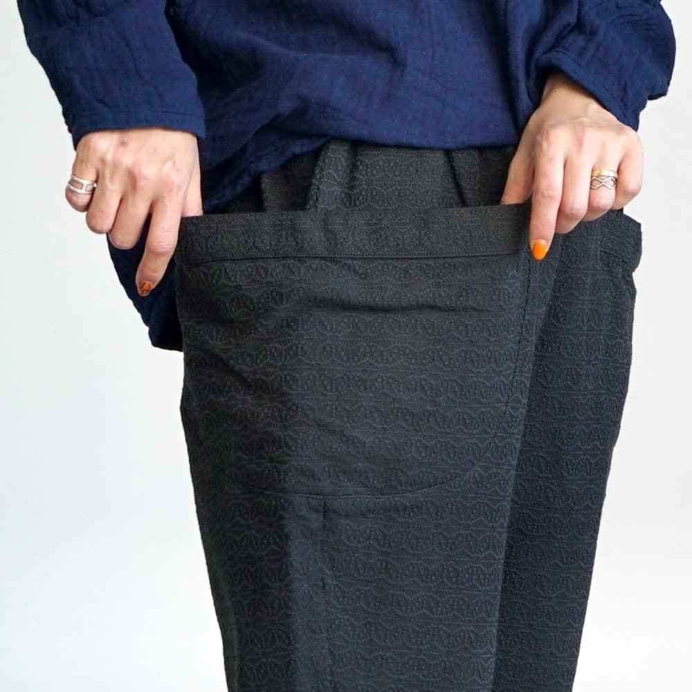 UZUiRO 麻柄キャンプワークパンツ/ブラック/刺し子織