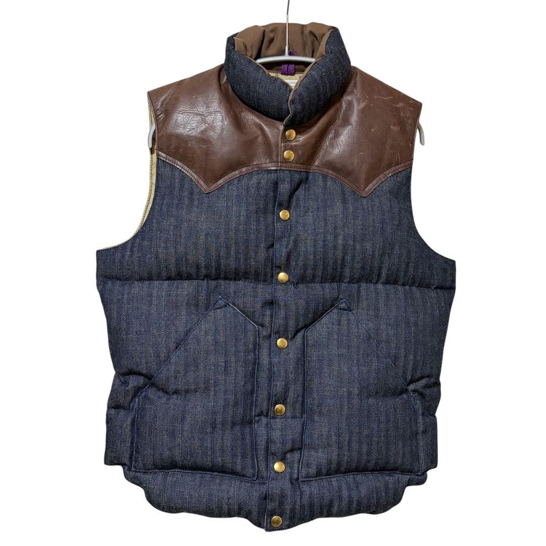 N-533 ウエアハウス　ロッキーマウンテン　デニムダウンベスト　ヘリンボーン