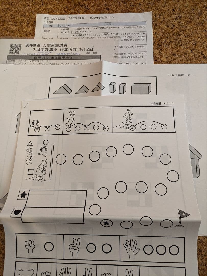 【伸芽会】年長11〜10月　総合クラス　冬期　夏期　直前講習　未記入プリント