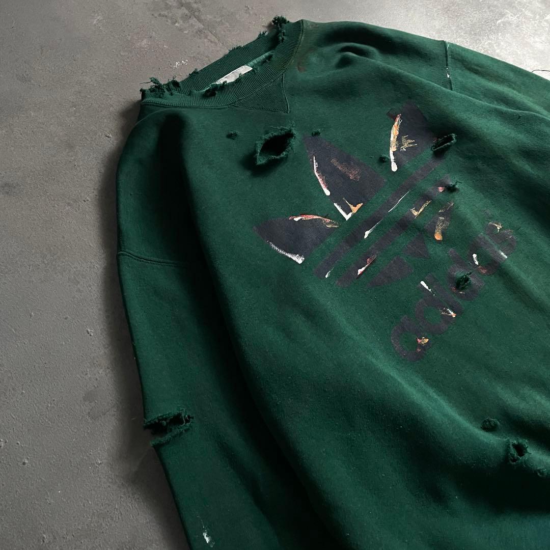 90's adidas”両面プリント”銀タグ“ペンキ“常田“boro sweat