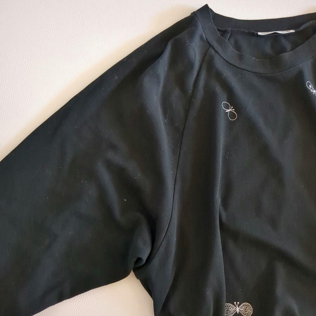 ミナペルホネン choucho 長袖カットソー 刺繡 ボリュームスリーブ 黒 M