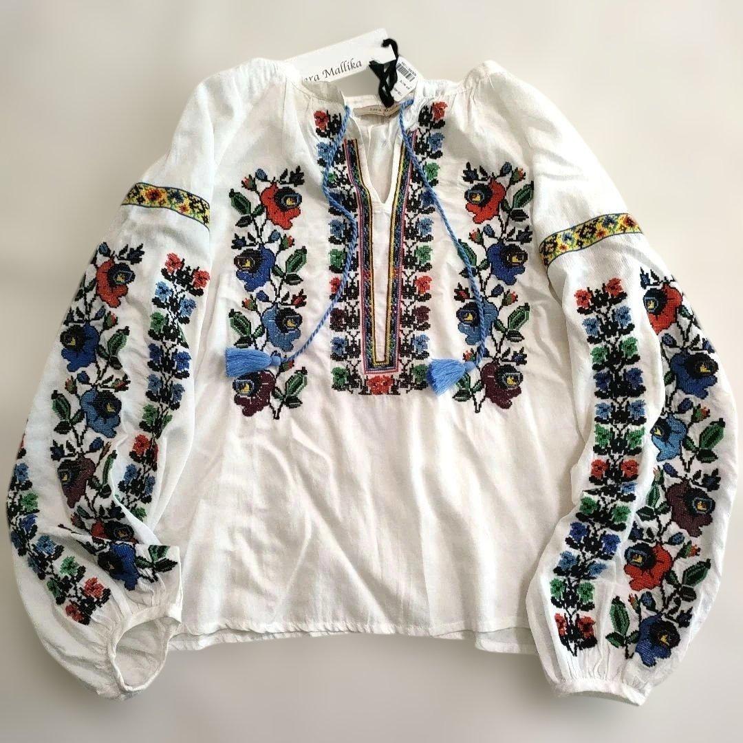 未使用タグ付 Sara Mallika サラマリカ 刺繍タッセル ブラウス 白