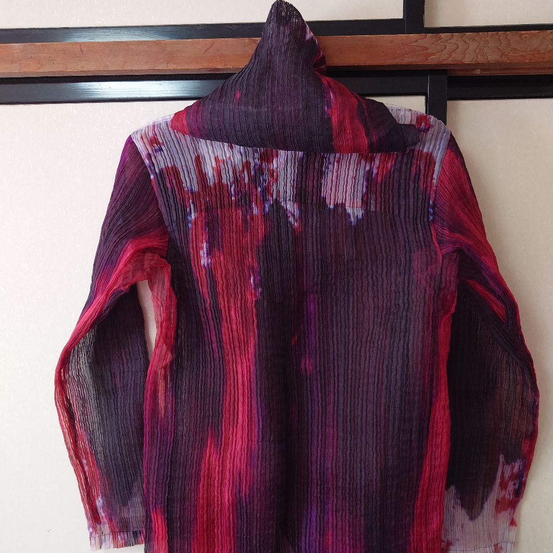 イッセイミヤケ　プリーツ　カーディガン　トップス　赤系　レトロ　レディース