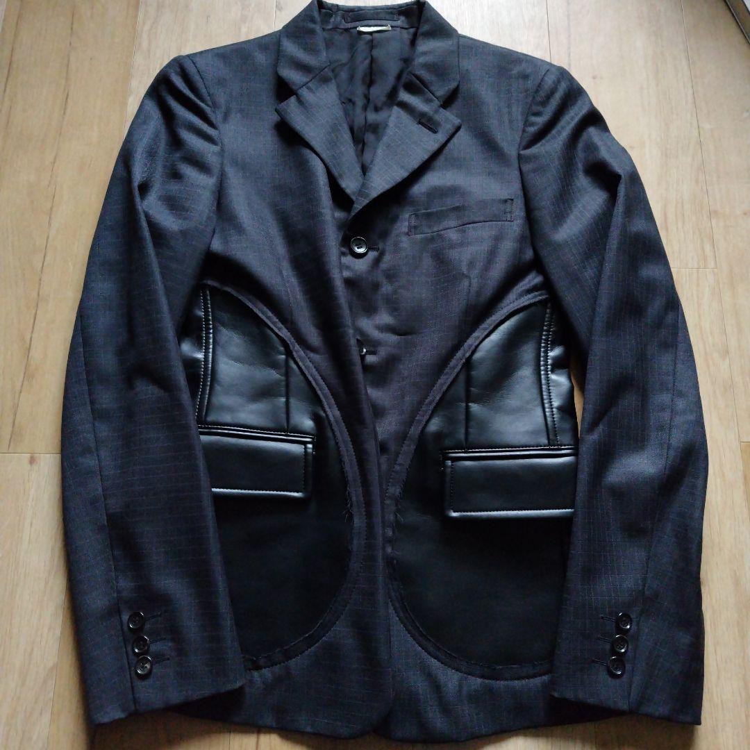 19ss ギャルソンオムプリュス フェイクレザーポケット テーラードジャケット