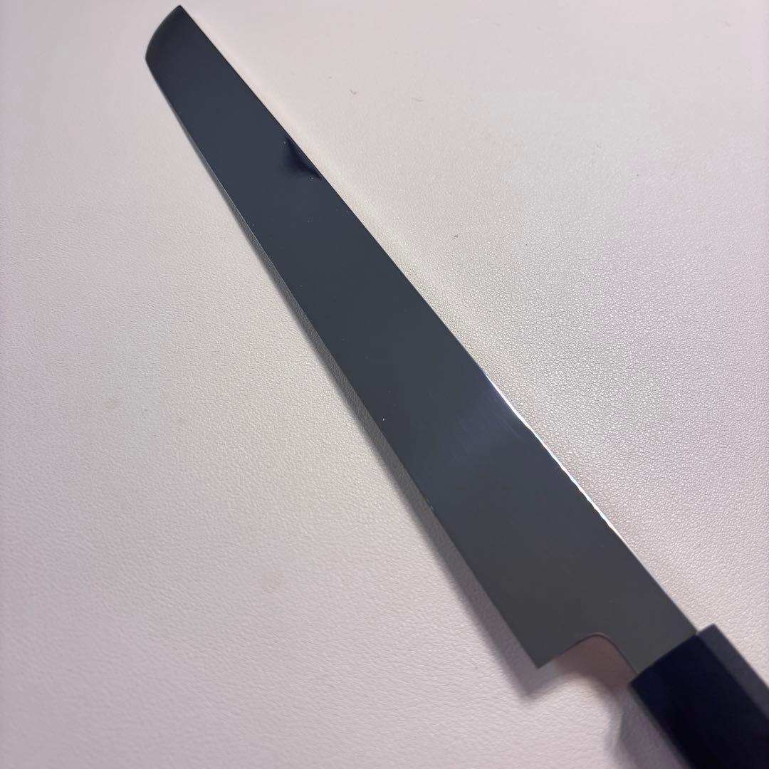 270mm先丸柳刃包丁 鏡面　黒檀黒水牛銀巻八角柄 刺身包丁 全鋼「鞘付き」