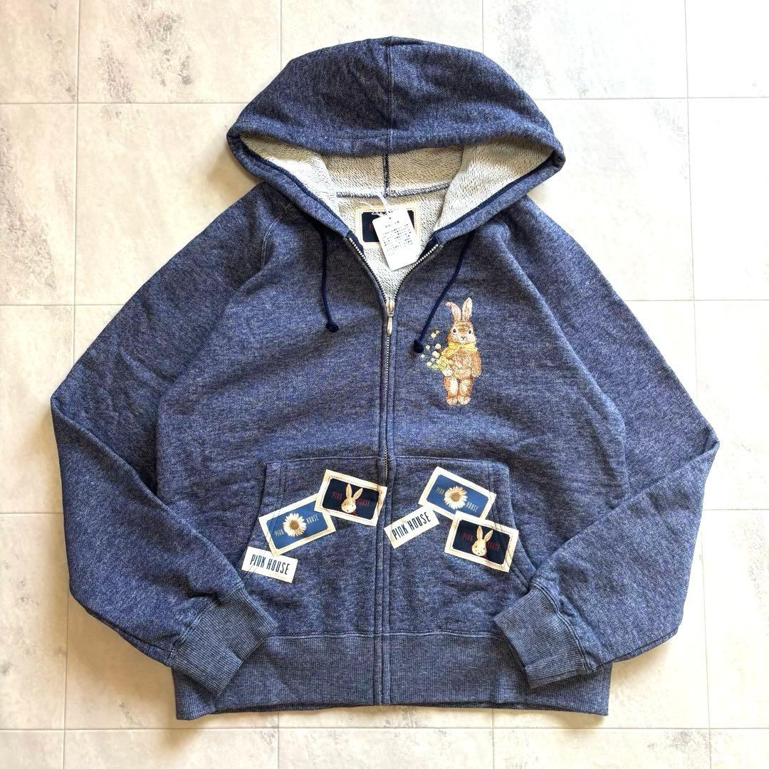 【未使用】ピンクハウス ミミ モザ ラビット ジップパーカー 刺繍 ワッペン 4