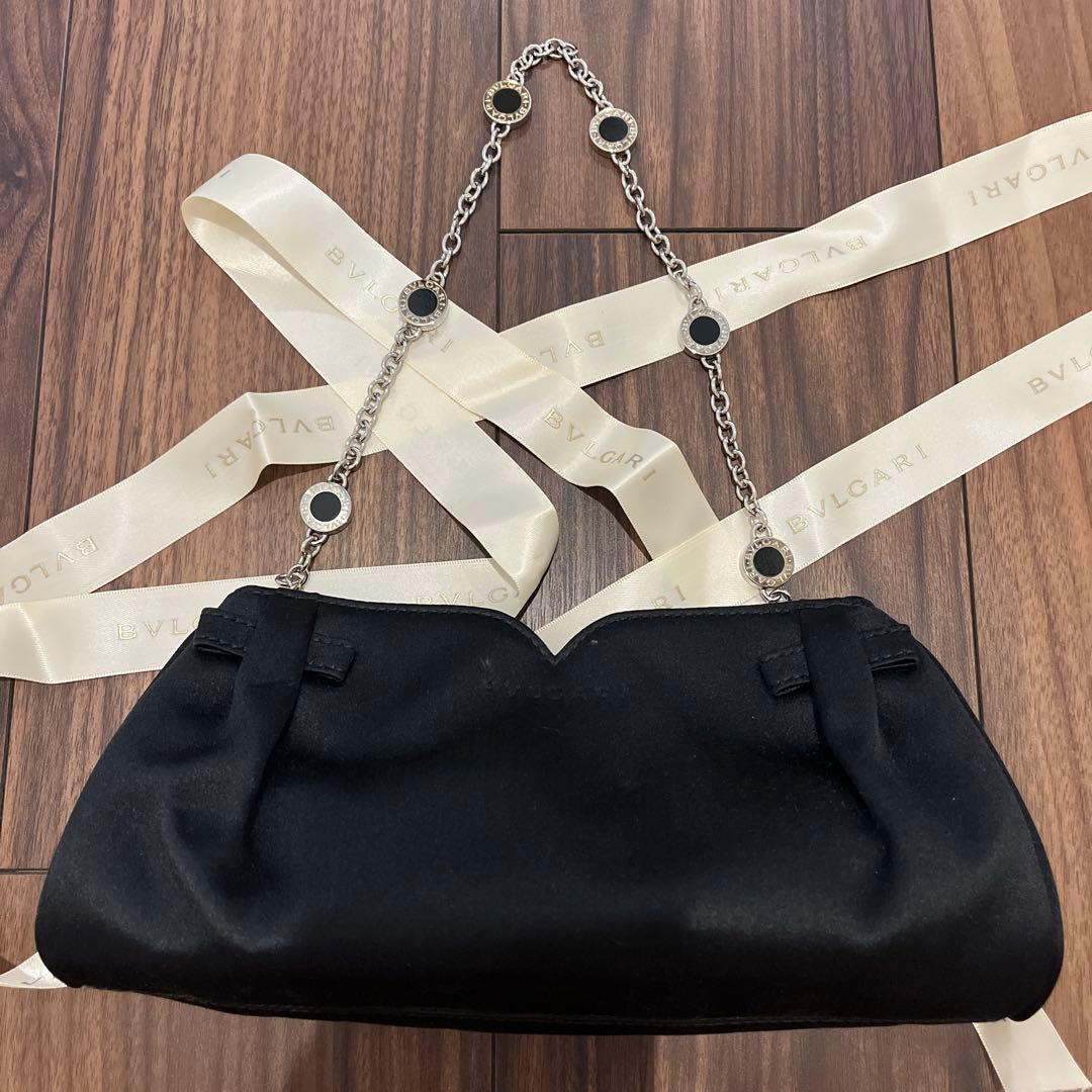 BVLGARI ブルガリ　ブラック サテン パーティーバッグ
