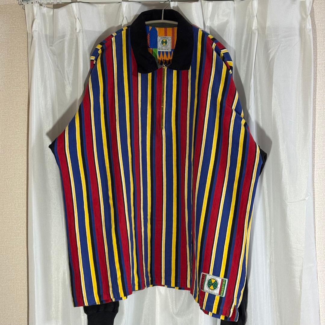 CROSS COLOURS ストライプシャツ ラスタ ジップアップ 2pac