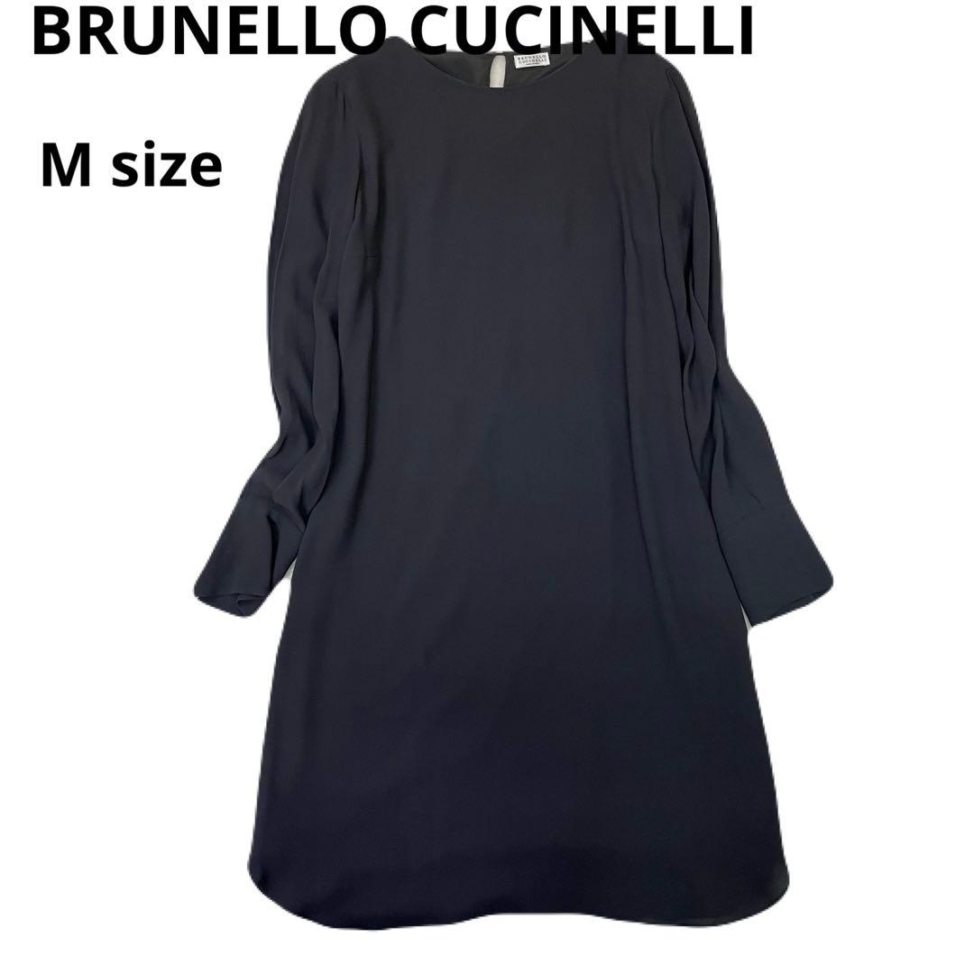美品　BRUNELLO CUCINELLI ダークグレー 長袖ワンピース　シルク