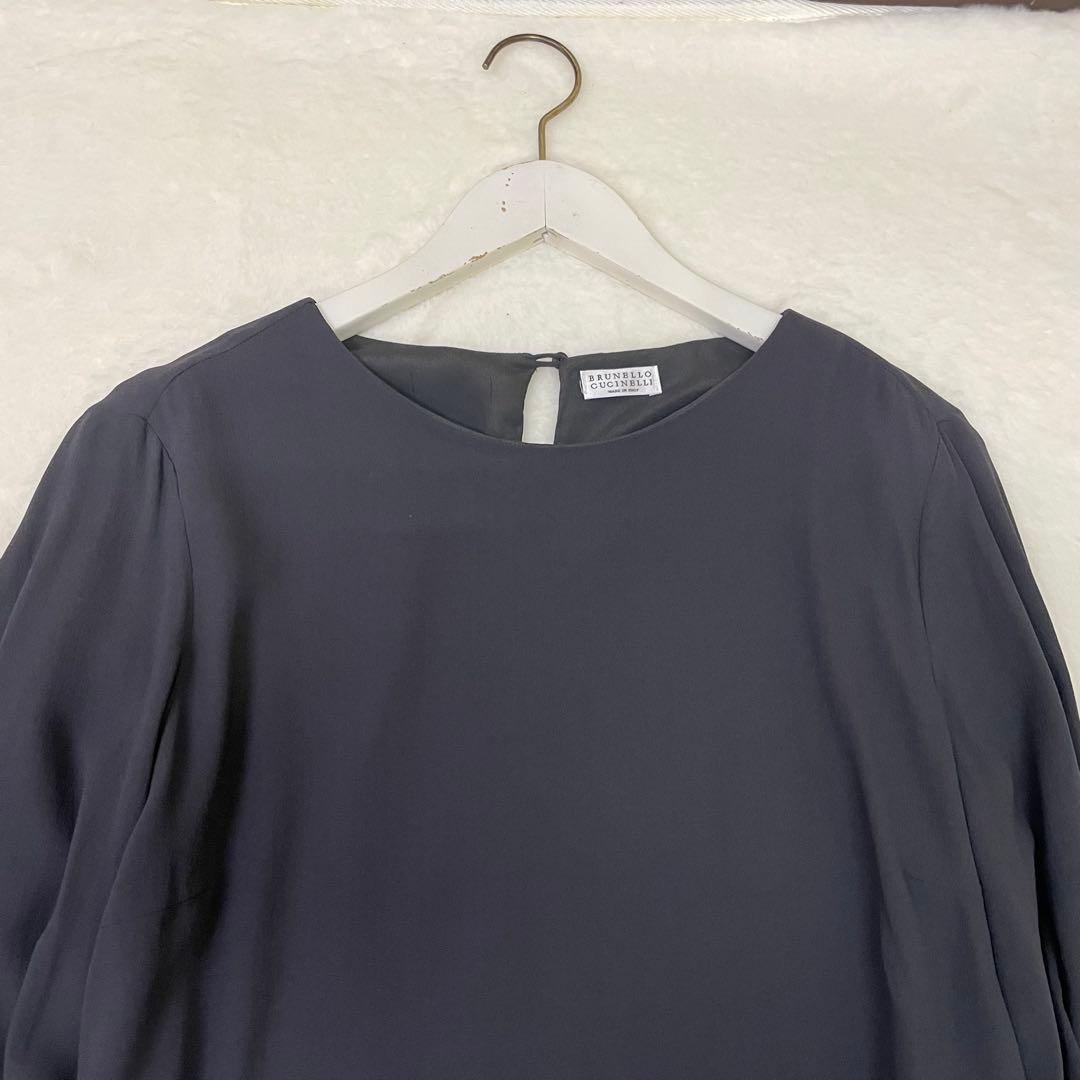 美品　BRUNELLO CUCINELLI ダークグレー 長袖ワンピース　シルク