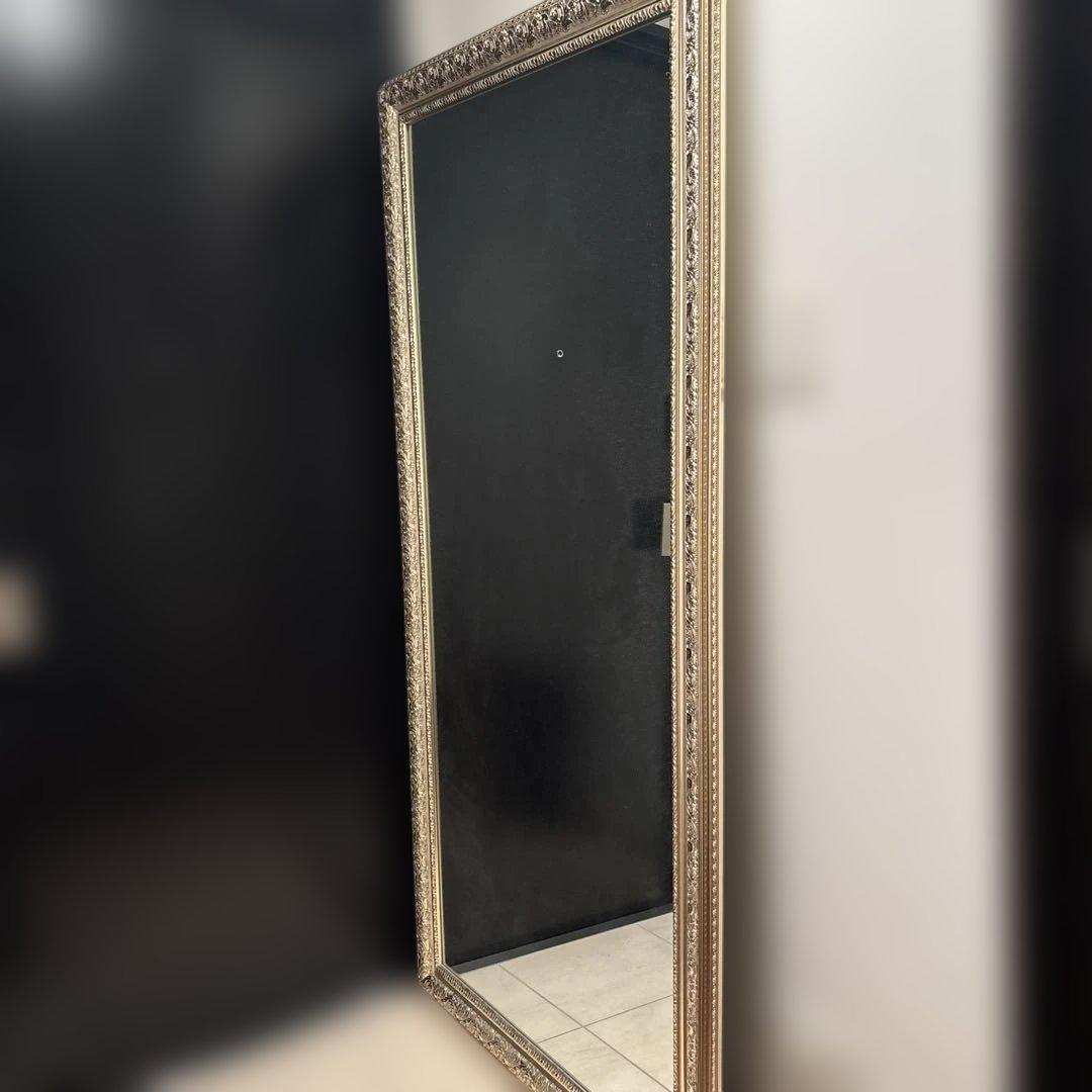 立て掛け　ジャンボ　ミラー　幅90㎝　鏡　全身　姿見　ガラス製　シャビーシック