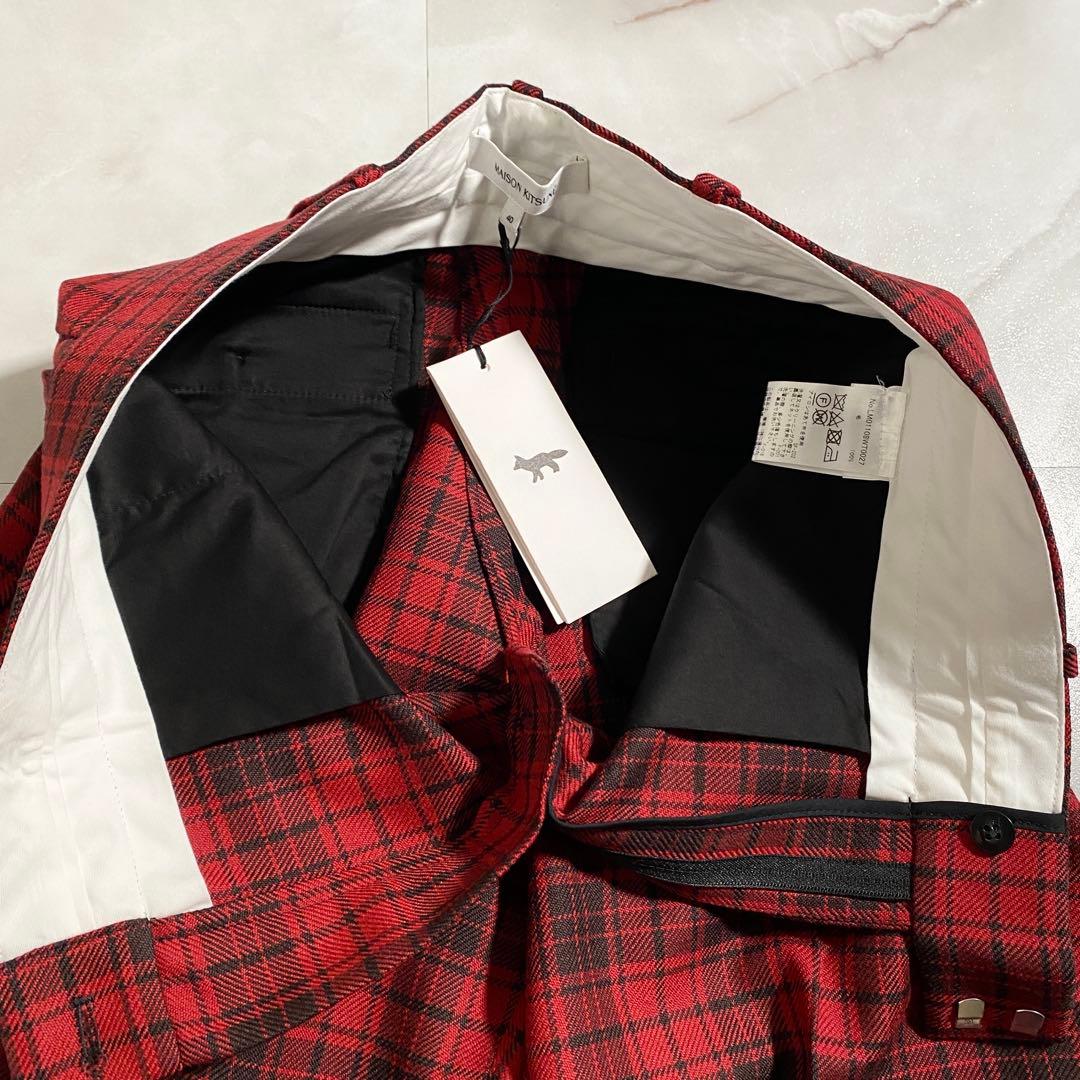 A17599 未使用 メゾンキツネ タータンチェックスラックスパンツ 赤 40
