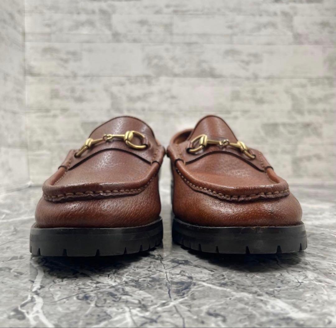 【美品】 グッチ ホースビットローファー 38.5 ブラウン レザー ラグソール