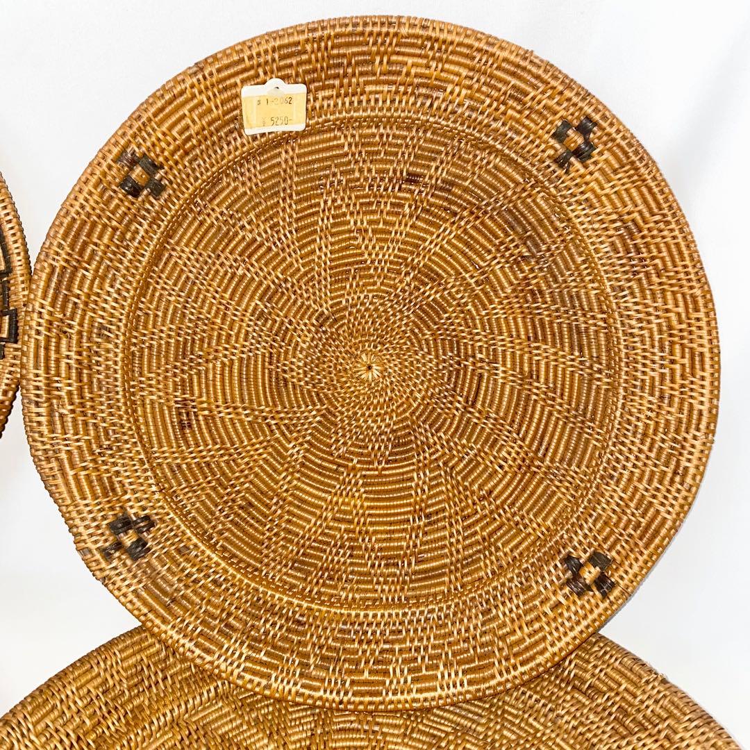 バリ島 アタ製 ラウンドトレイ 円形トレー お盆 2種14枚 セット売り 未使用