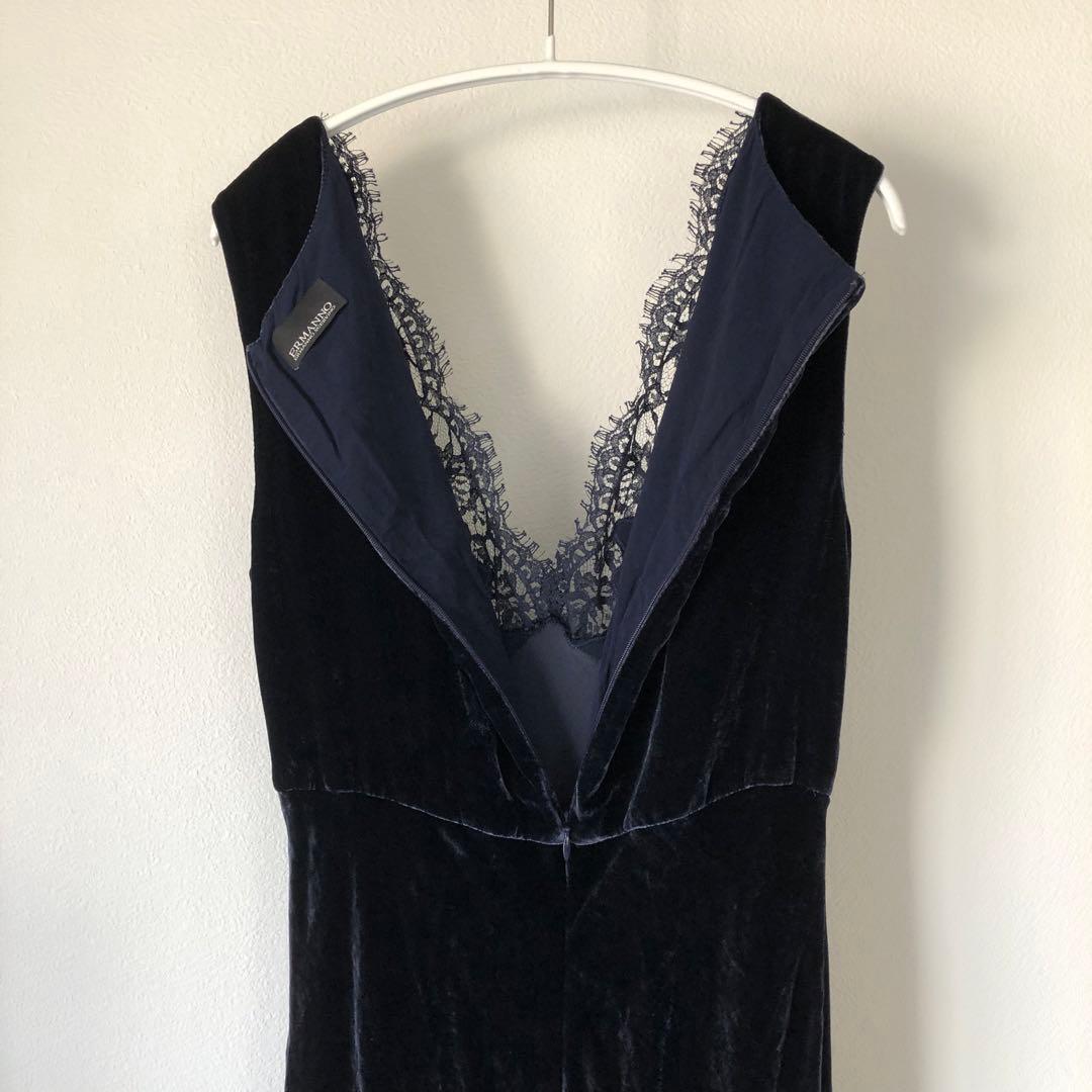 【エルマンノシェルヴィーノ】 ネイビー ロングドレス ベルベット