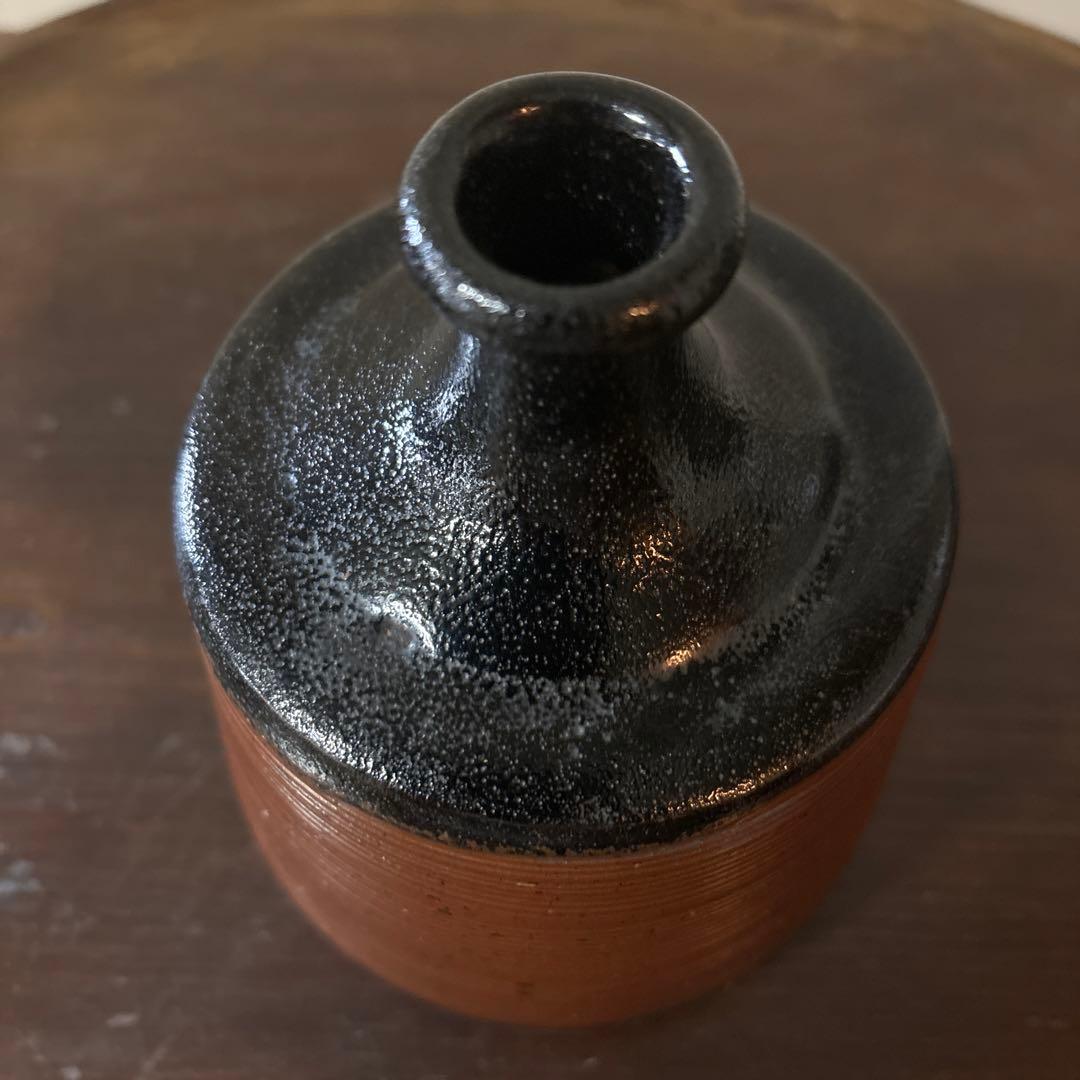 大堀相馬鉄釉徳利花入　古丹波天目釉　酒器　花器　骨董　アンティーク　茶道具　李朝