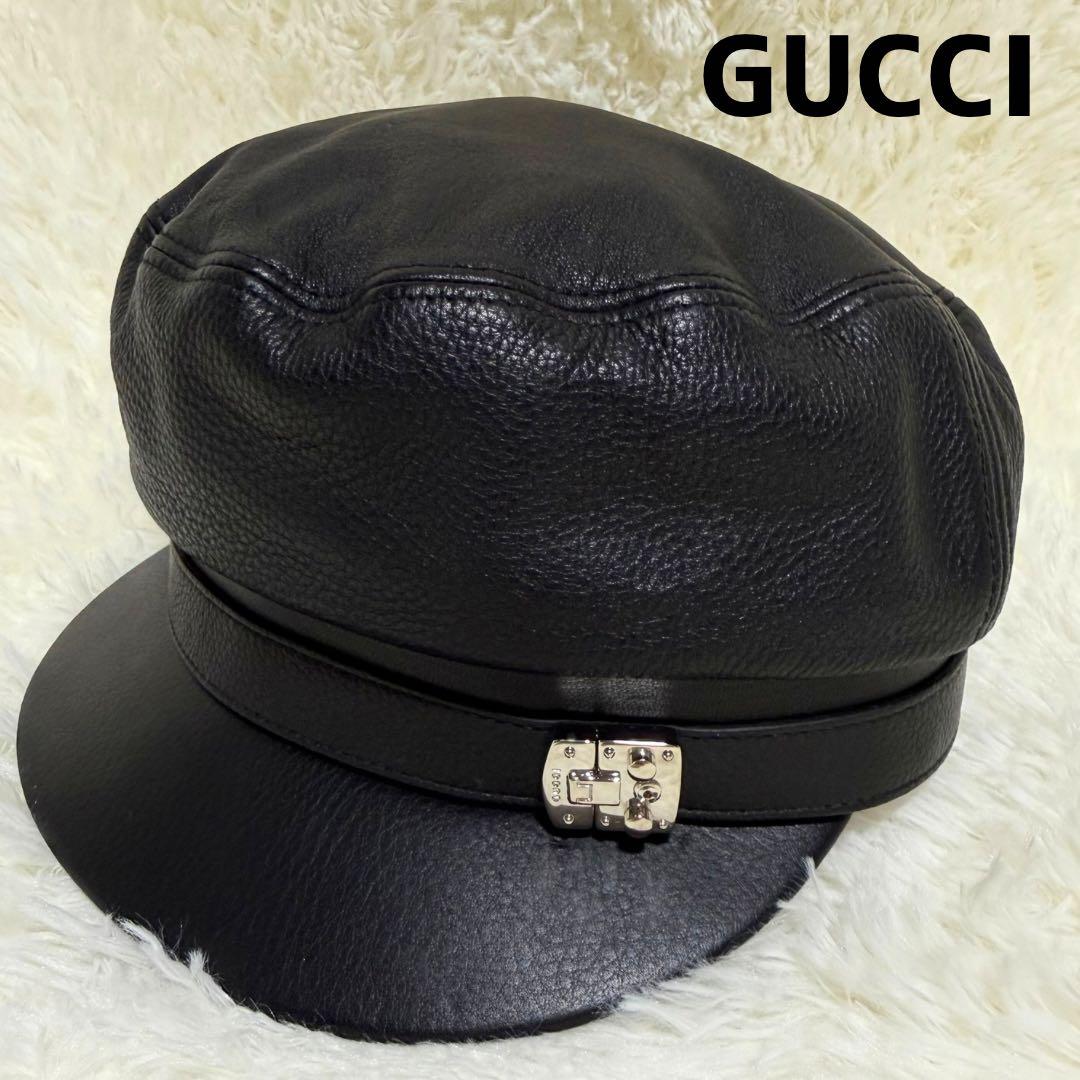 GUCCI グッチ レザー キャスケット ブラック 354366 黒 本革