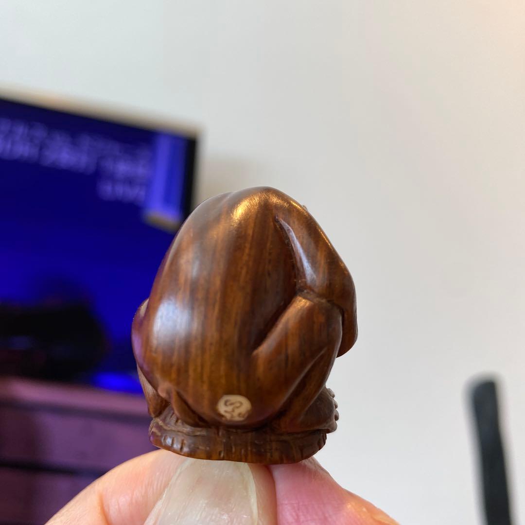 【「亀乗り猿」の根付】木彫 木彫り 置物 古玩 工芸品 骨董品