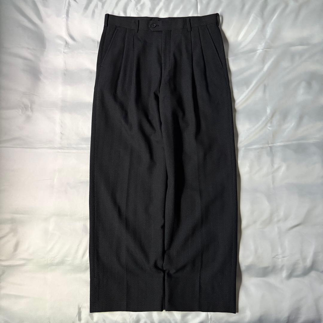 00s old 織柄 ダークグレー ツータック ウール ワイドスラックス