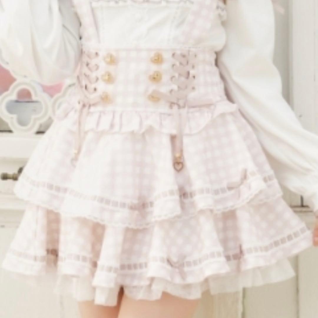 はしごリボンギンガムティアードスカパン ピンク