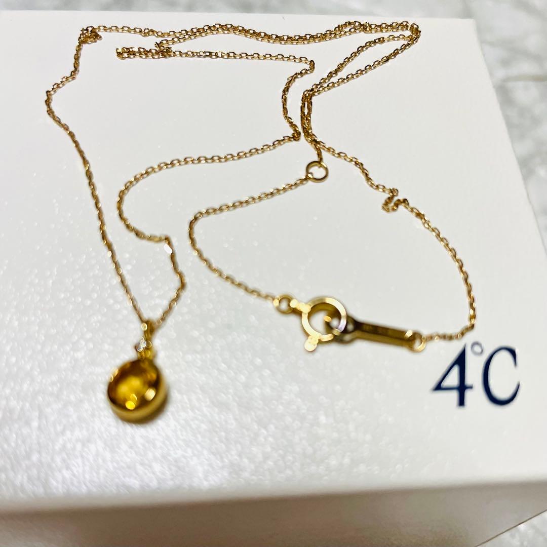未使用美品4℃ 18金ネックレス シトリン ダイヤ付き ネックレス