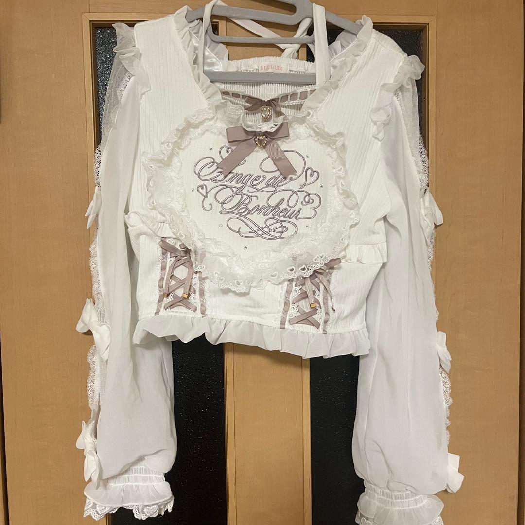 フリルハートリボンスリーブトップス　LIZLISA ピンク