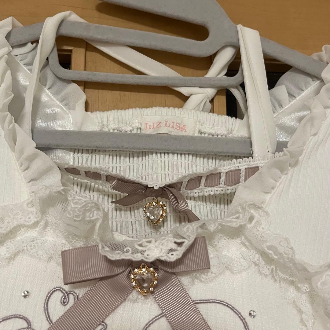 フリルハートリボンスリーブトップス　LIZLISA ピンク