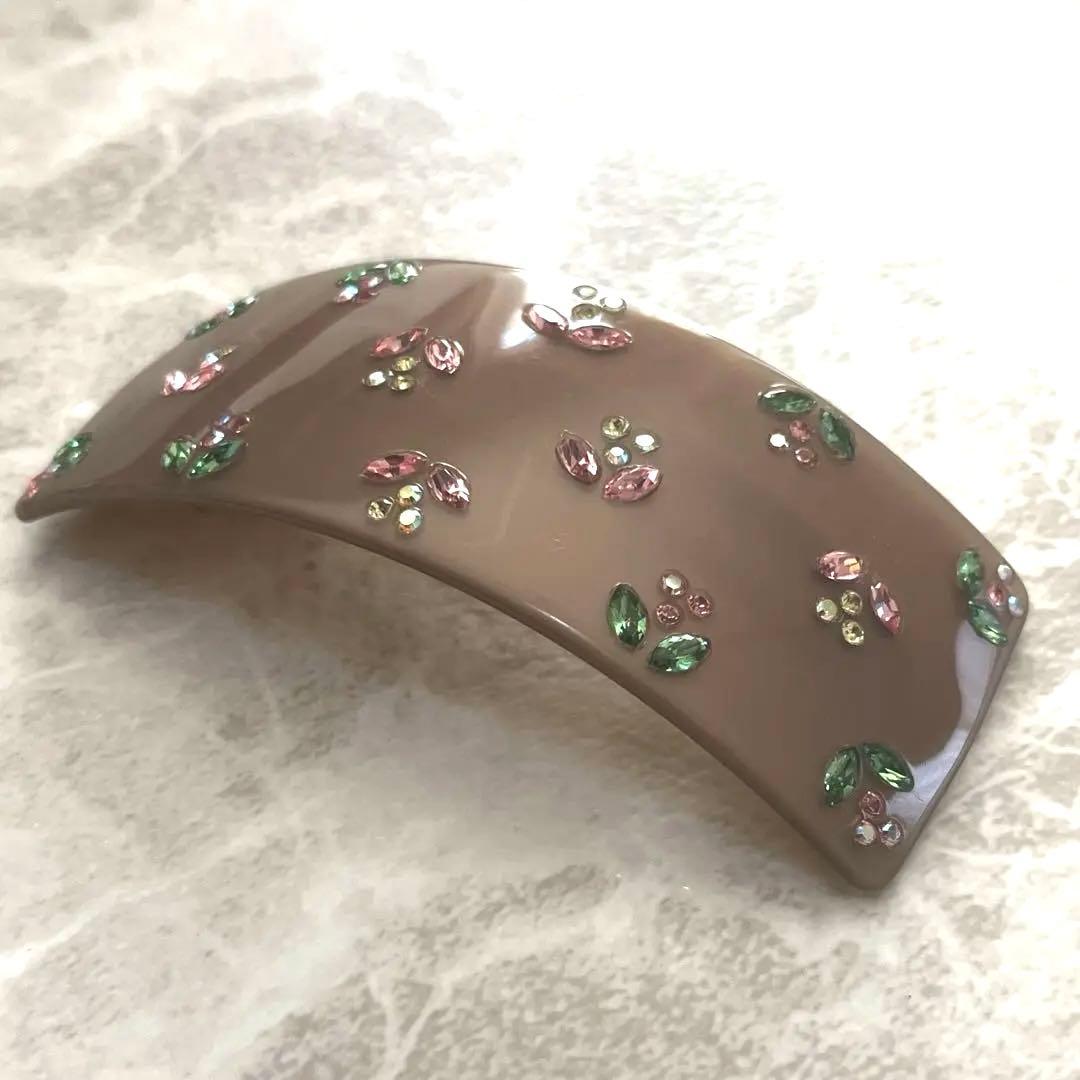 美品　acca アッカ　バレッタ　フランス製　ストーン　花　髪留め　ヘアアクセ