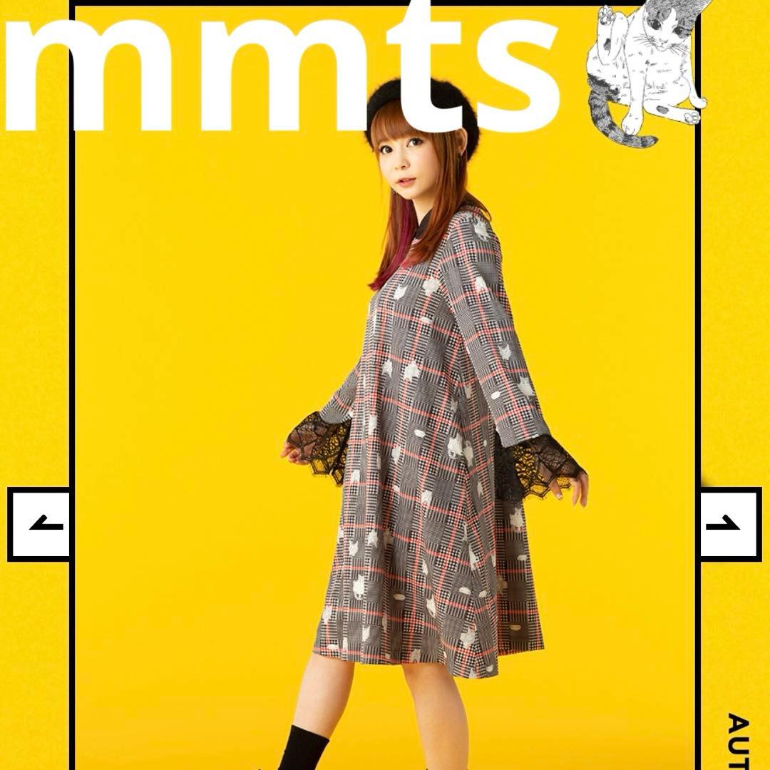 mmts　マミタス　しょこたん　グレンチェック　Aラインワンピース 総猫柄　F