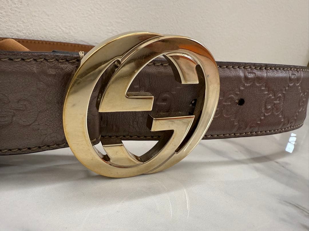 d*9様 GUCCI ブラウンレザーベルト ダブルGロゴ