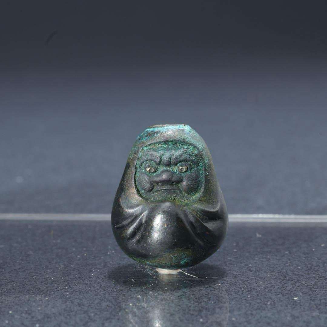 緒締め玉　達磨　提げもの　金属　黒　金工　R1642