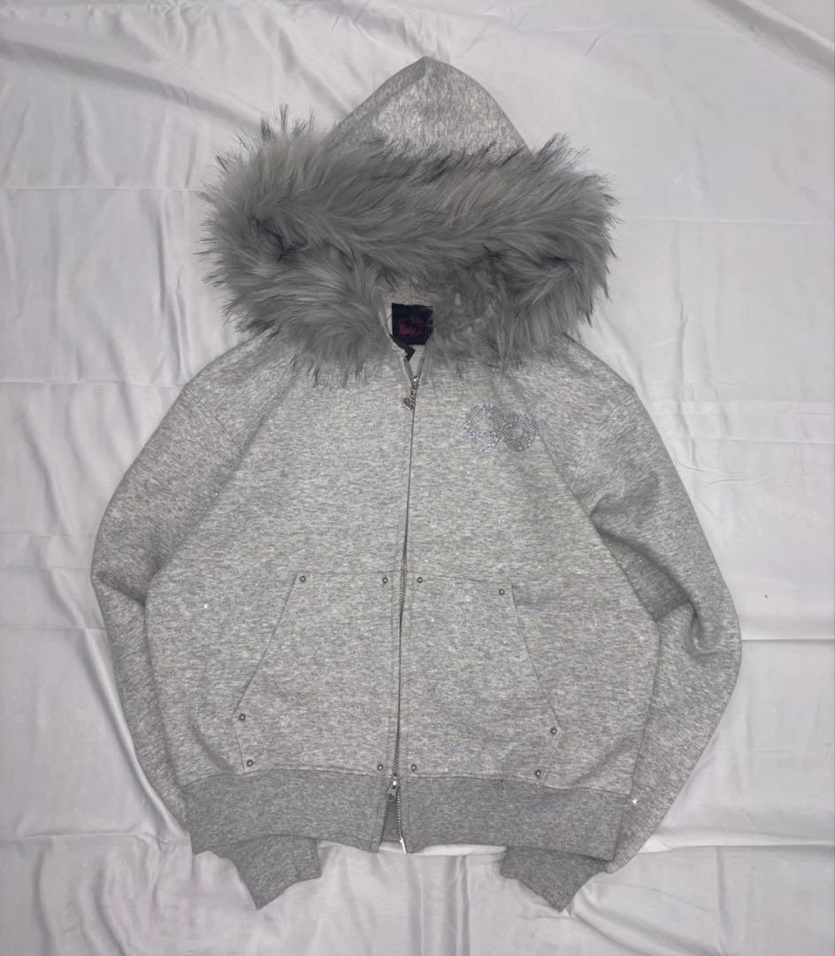 9090girlグレー ラメジップアップパーカーL