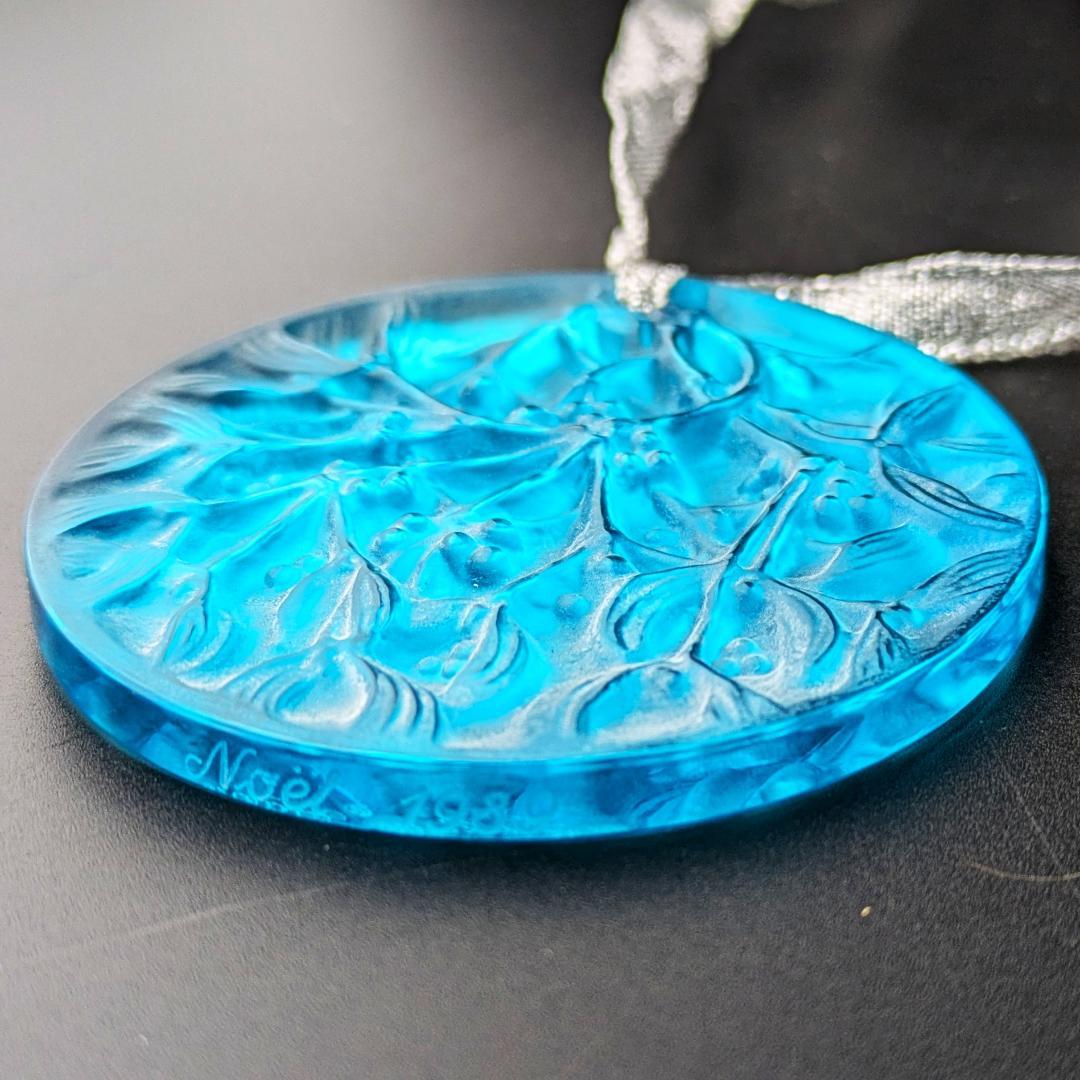 鮮烈ターコイズ★ラリック ヤドリギ ペンダント オーナメント 美品 フランス