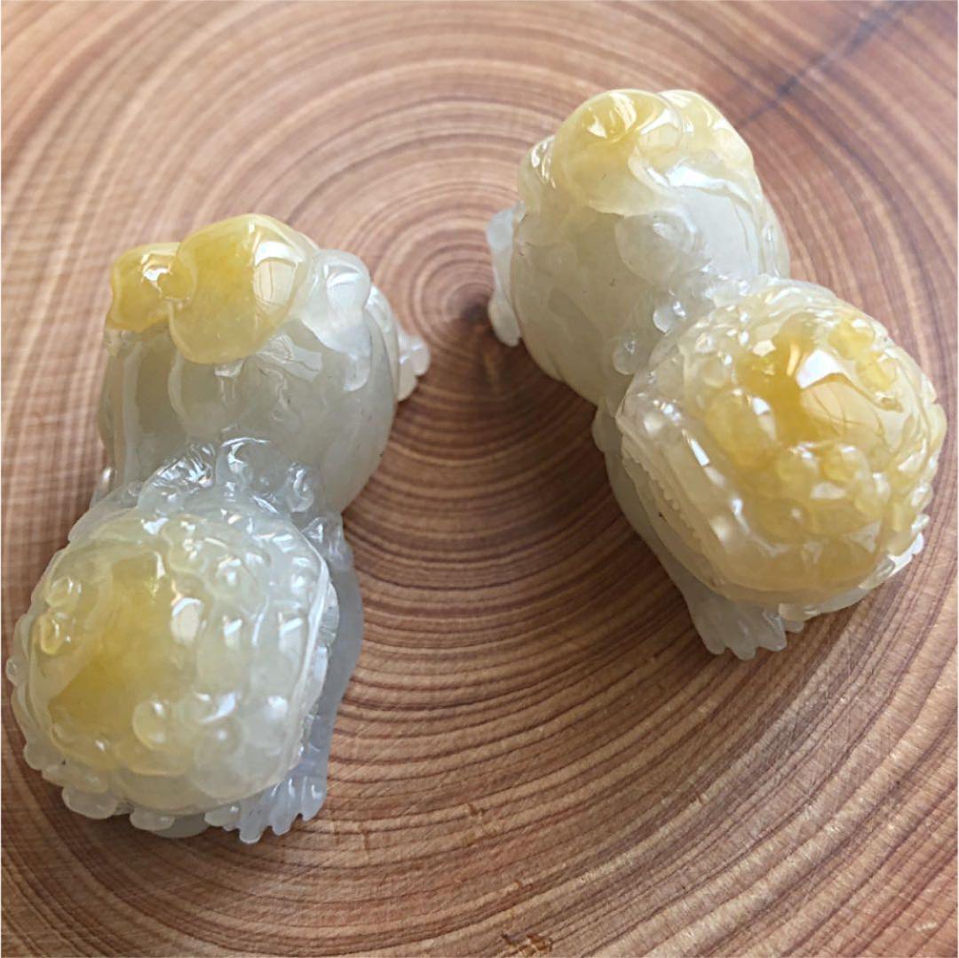 本翡翠　翡翠　獅子　希少　A貨　日本鑑定書付　天然石　魔除け　厄除け　ペア