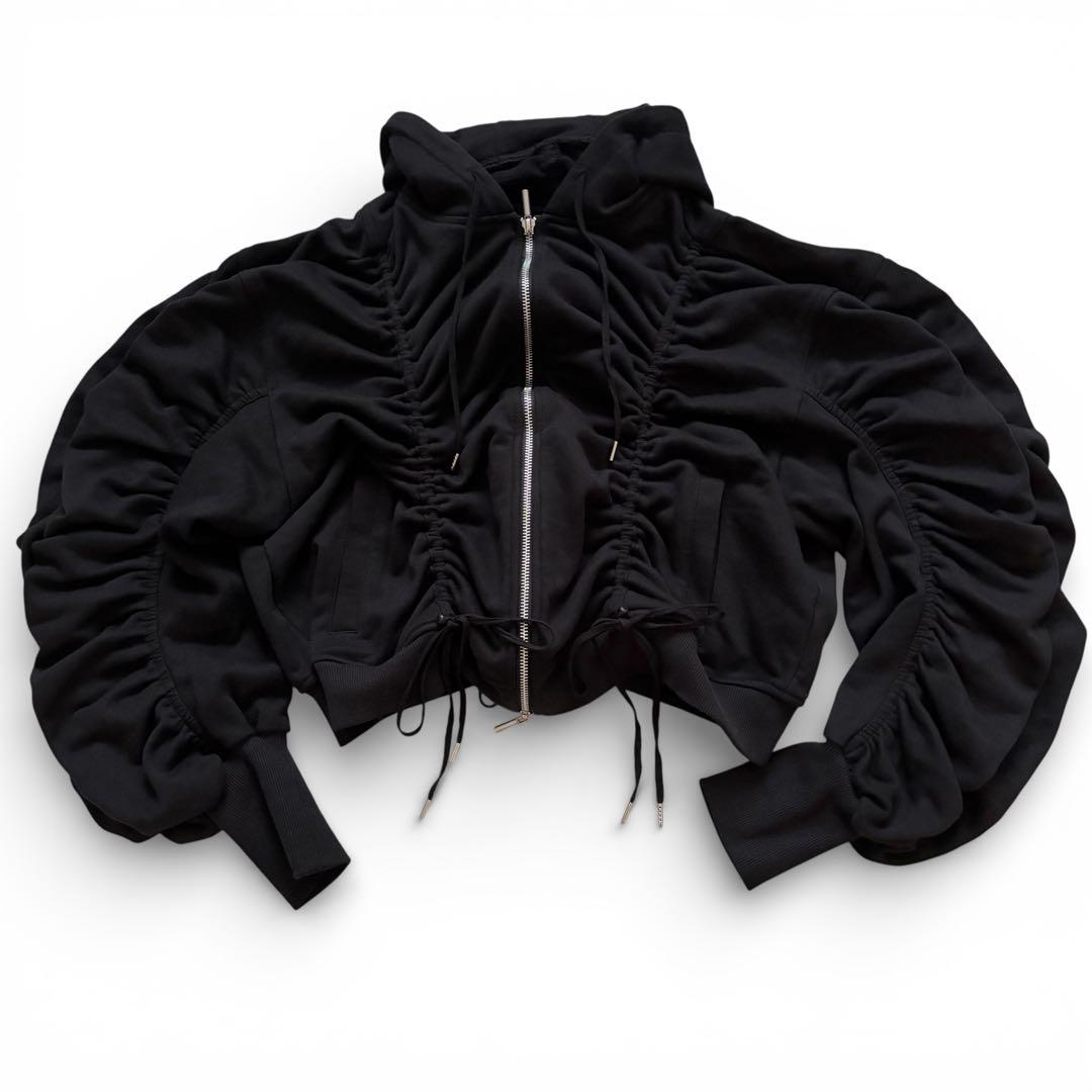 Ameri ギャザー ジップアップパーカー ブラック