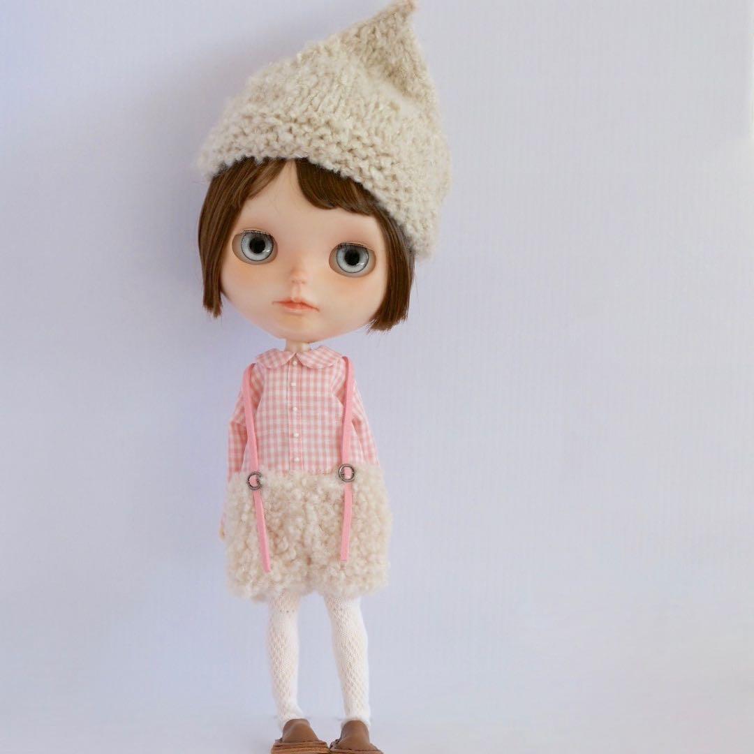 ブライスアウトフィット　つりパンツ風ジャンプスーツ　ボアショート　ピンクギンガム